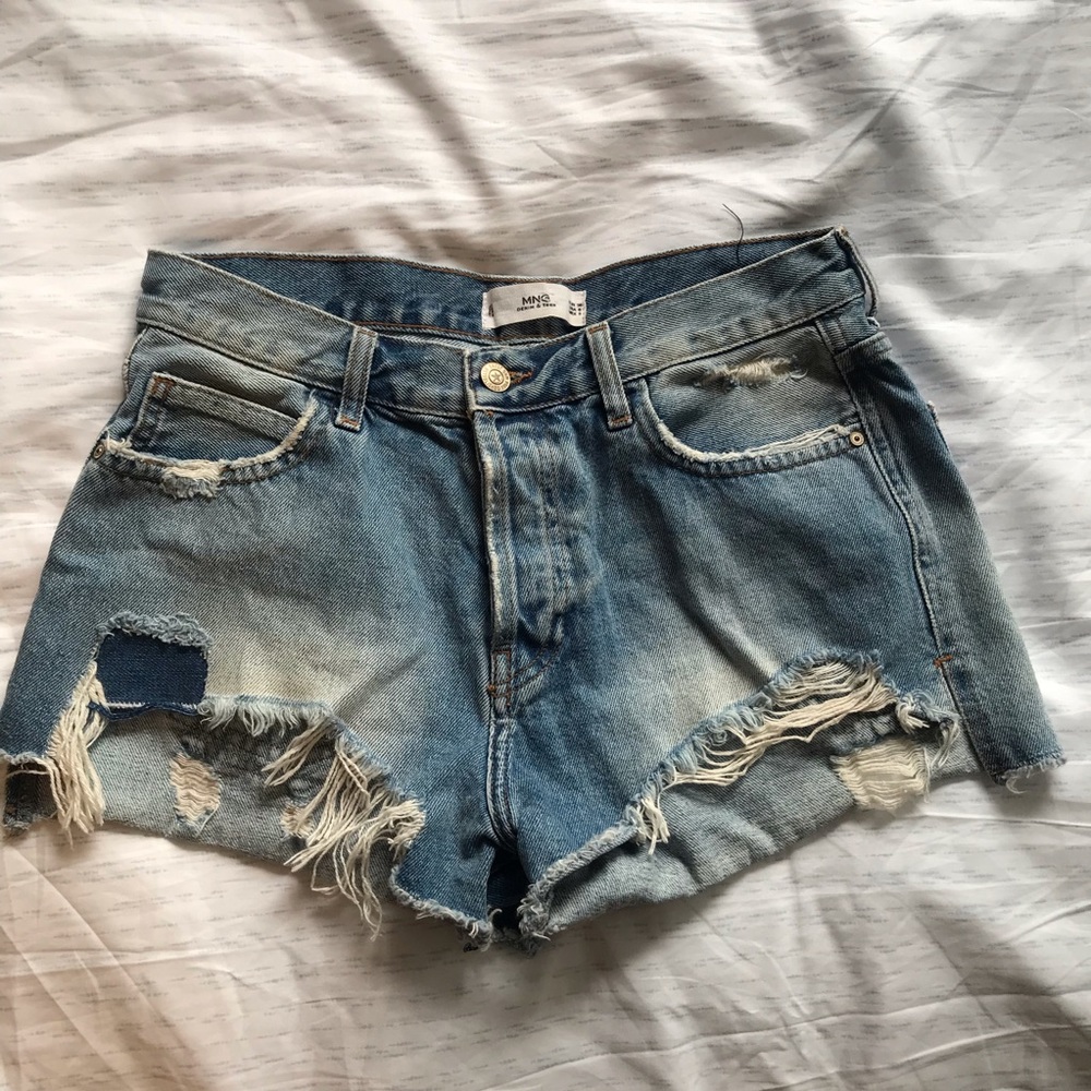 MANGO Denim distressed shorts